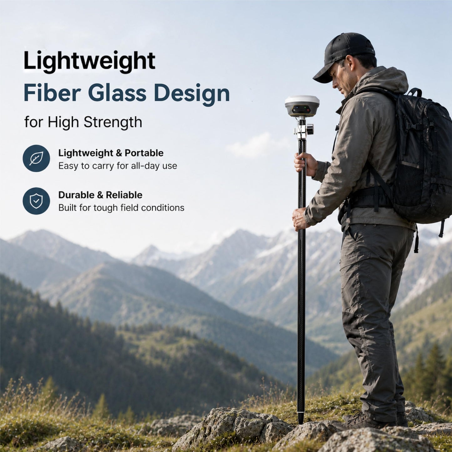 2.2 m / 7.22 ft Self-Locking Fiberglass GPS Survey Pole, GNSS Rover Rod Compatible with Trimble, 5/8″ Thread, 125–220 cm Adjustable, Twist-Lock, Lightweight Oxford Carry Bag for RTK Land Surveying