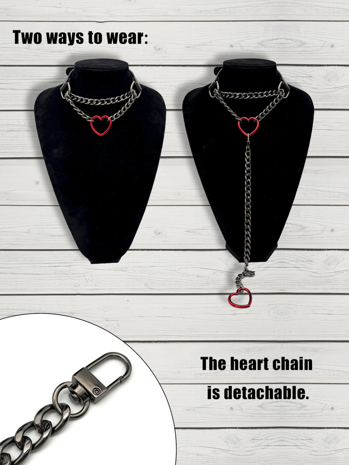 EverGlimp Heart O-Ring Slip Chain Choker Collar Necklace for Women, Adjustable Vegan Leather Punk Necklace with Swivel Clasp & Heart Charm