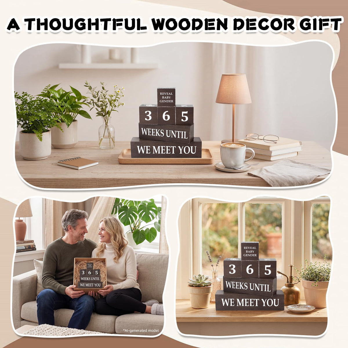 6 Pcs Baby Arrived Week Countdown Wooden Table Decor, Baby Reveal Activities Decision Dice Table Decorations for Home Office