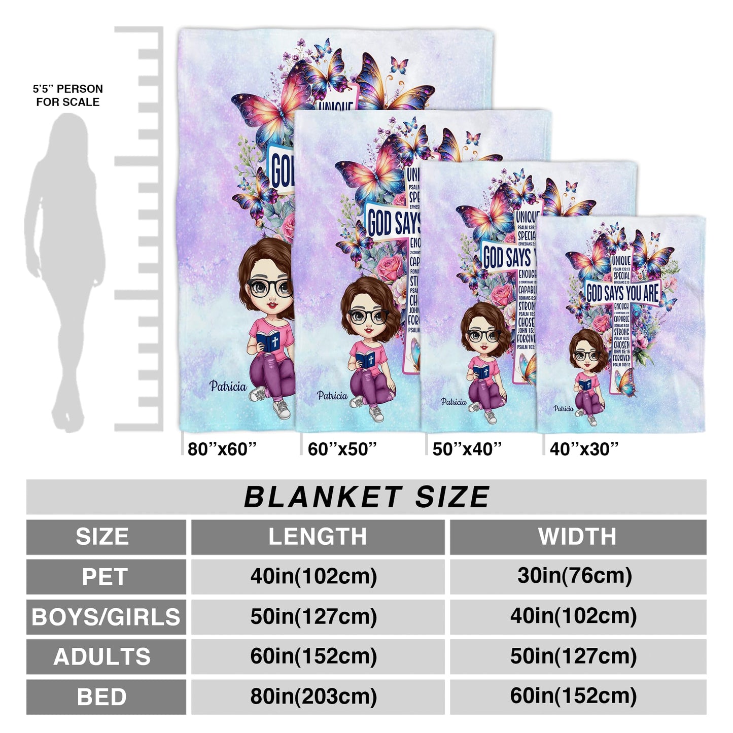 PREAUREUM God Says I Am Blanket, Personalized Christian Throw Blanket,Inspirational Jesus Throw Blankets,Confirmation Catholic Spiritual Blankets for Kids (Butterfly Cross)