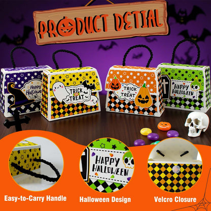Halloween Treat Boxes with Handles, 4 Pack Trick or Treat Candy Bags for Kids, Pumpkin Ghost Witch Party Favor Gift Boxes for Halloween Party Supplies(20pcs)