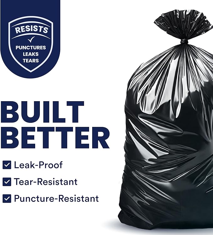 Plasticplace 55-60 Gallon Trash Bags, Heavy Duty, Puncture-Resistant Star Seal