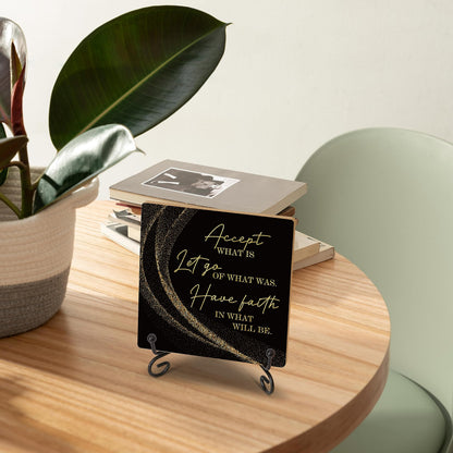 Inspirational Quotes Wood Plaque with Stand - Idea Gifts for Women Men - Black Gold Wooden Decor for Home Office Living Room Shelf Table Decoration (10)