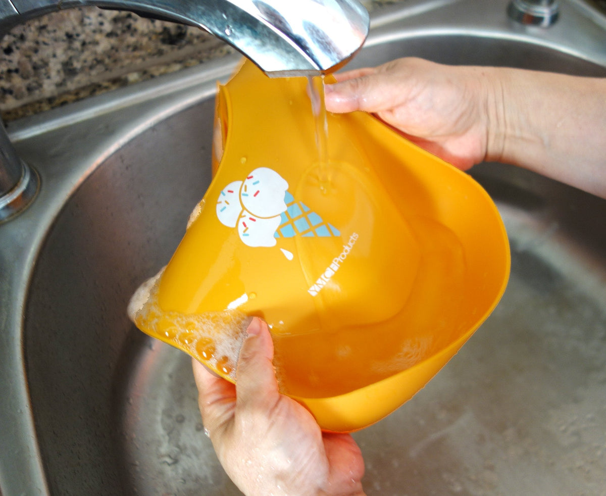 YMCF Products 2-Pack Waterproof Silicone Baby Bib Lightweight Comfortable Easy-Wipe Clean (Orange/Yellow, Small)