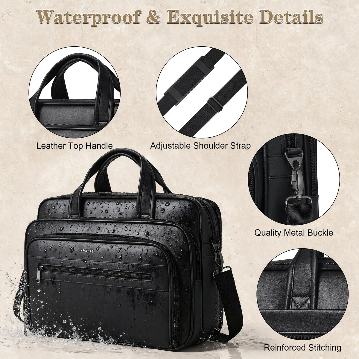 Shrrie Leather Messenger Bag for Men&Women 17 Inch Leather Laptop Bag,Water-Resistant Large Shoulder Satchel Office,Work