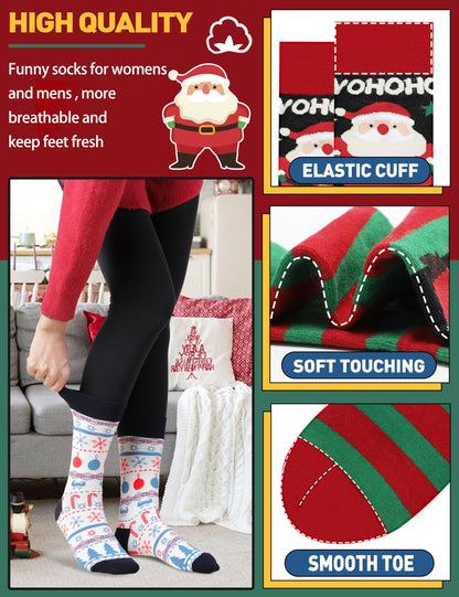 MOGGEI Funny Christmas Socks Fun Cozy Crazy Cute Novelty Fashion Gift Breathable Cotton Boot Socks Stocking Stuffers(Christmas Style(12 Pairs),L)