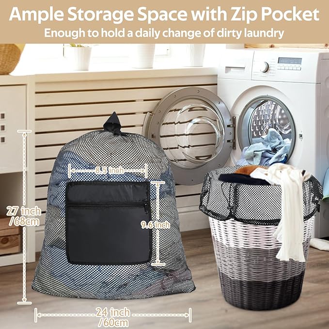 OTraki Laundry Bag Backpack 24x27 Inch Heavy Duty Mesh Laundry Bag Travel