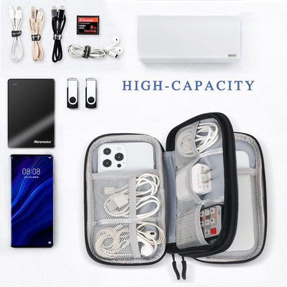 Simpolor Cable Organiser Bag, Double-Layer Electronics Accessories Bag Organiser for Cables, Universal Carry Travel Gadget Bag for Cables, Power Bank, USB Drive, Charger Hard Disk - Black
