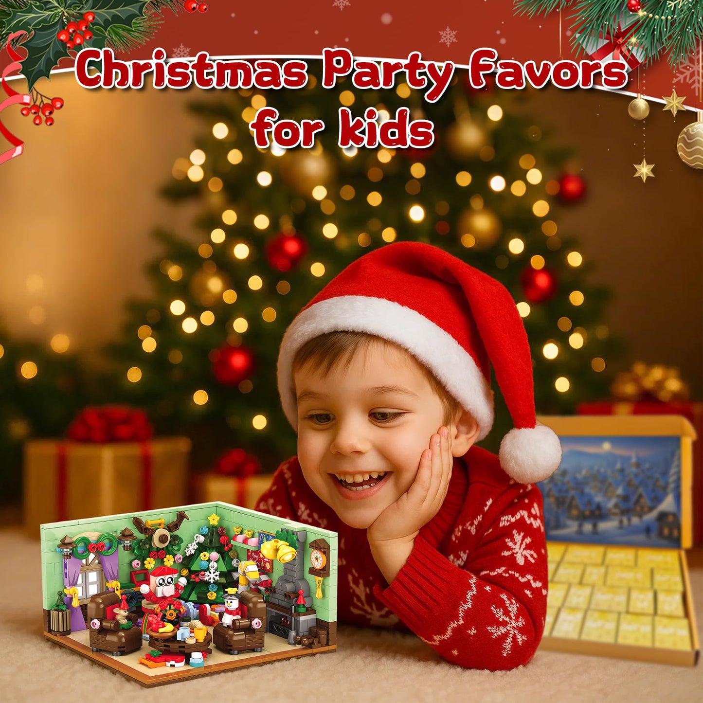 Rubypop Advent Calendar Building Blocks, 24 Day Christmas Countdown Kit with 669PCS Bricks Set,Santa Sleigh Christmas Tree Xmas Friends Room Holiday Decorations Gifts for Kids Boys Girls