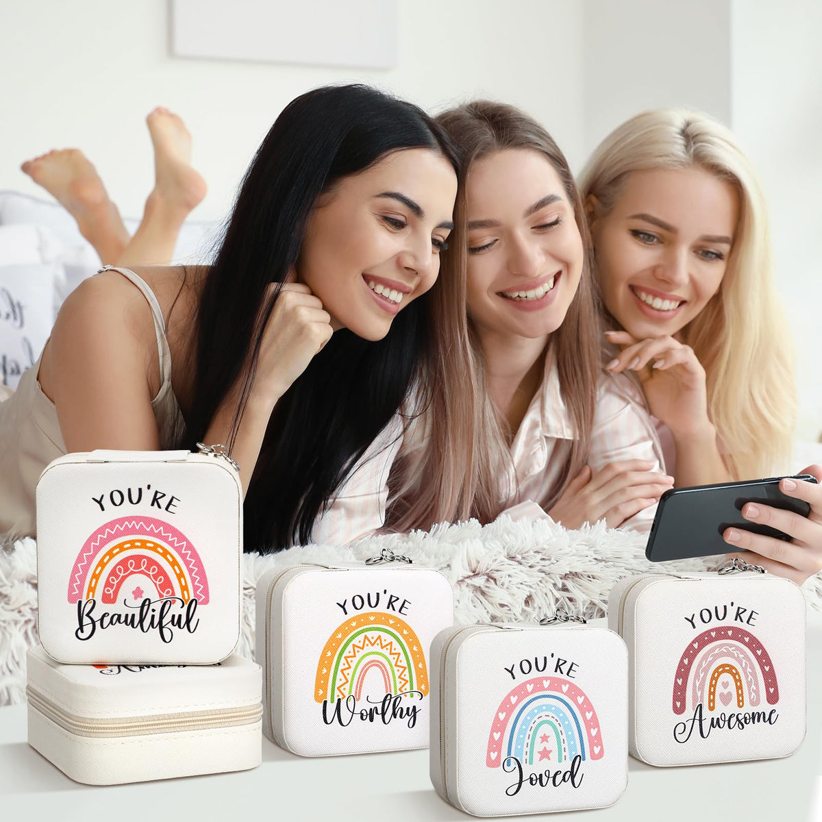 Kenning 6 Pcs Travel Jewelry Case Mother's Day Church Gifts Bulk Inspirational Rainbow Travel Jewelry Box for Women Teachers Gifts Portable Jewellery Storage Organizer Box for Rings Earrings Necklaces