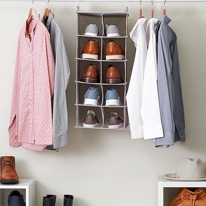 Household Essentials 10-Pocket Hanging Shoe Organizer, Side-by-Side Blended