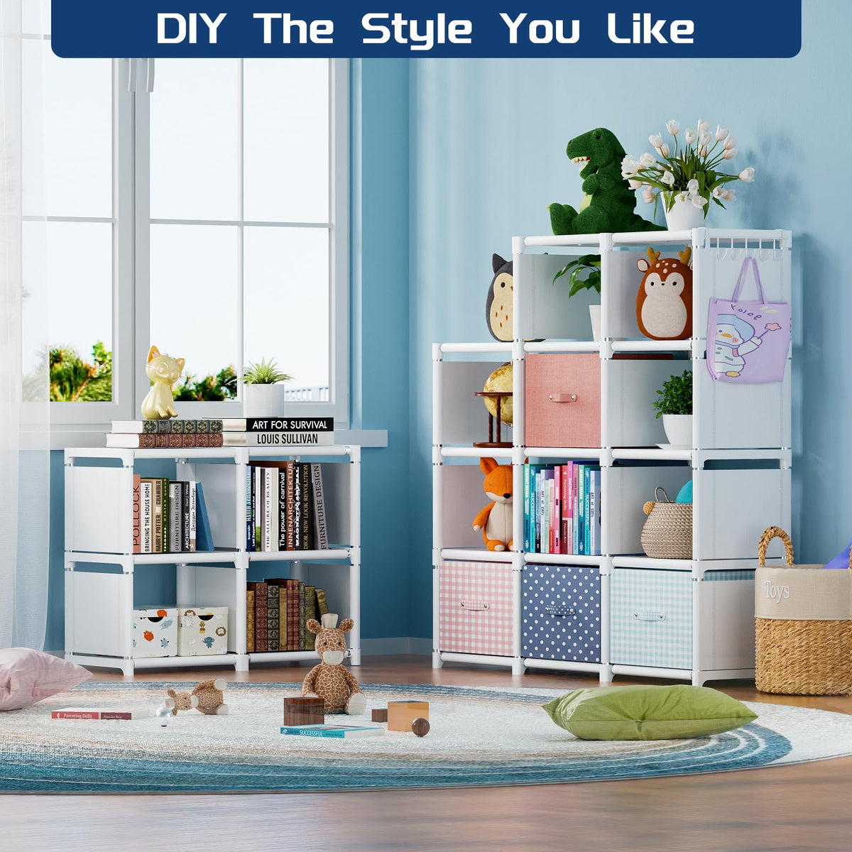Mavivegue Book Shelf, 18 Cube Storage Organizer, DIY Bookcase, Metal Cube Bookshelf, Tall Book case for Bedroom, Living Room, Office, Closet Storage Organizer, Black Cubicle Storage Rack-White