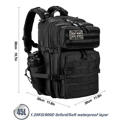 LHI Military Tactical Backpack for Men and Women 45L Large waterproof Rucksack for School, Hiking, Trekking, Hunting