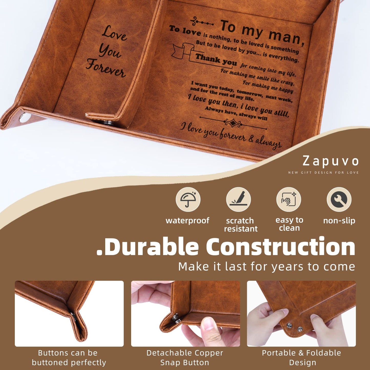 ZAPUVO PU Leather Valet Tray and Keychain, Valentines Day Birthday Gifts for Men, Unique Romantic Gifts for Men Him Boyfriend, Best Mens Gifts Ideas for Husband Anniversary from Wife
