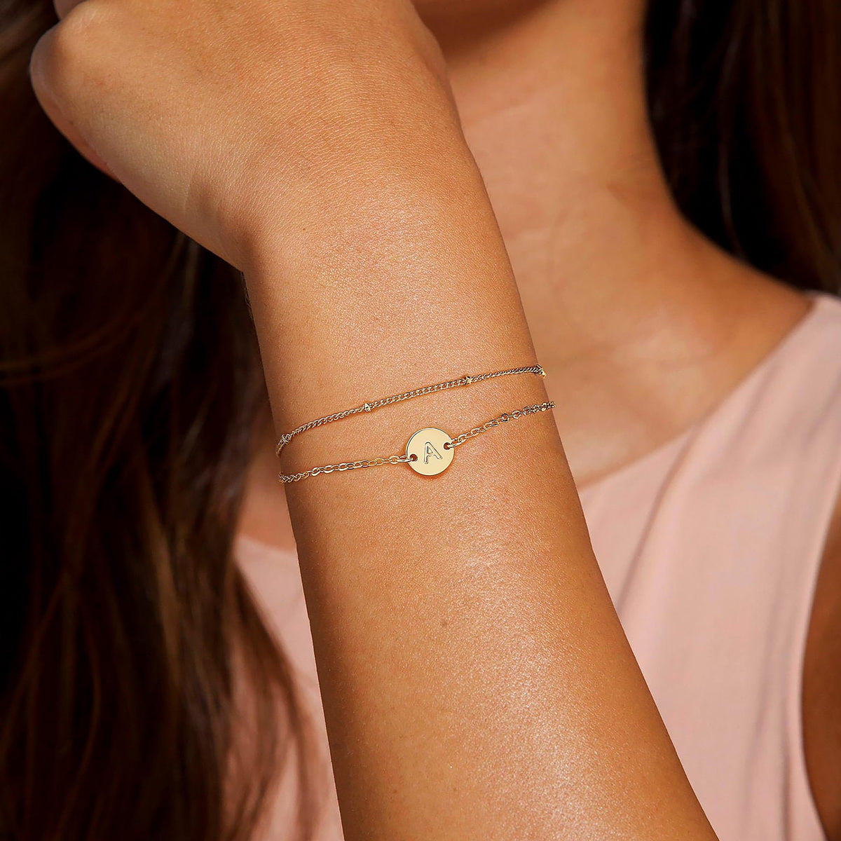 MONOZO Gold Initial Bracelets for Women Jewelry Gifts Trendy - Dainty Disc Monogram Letter A Gold Initial Bracelets Personalized Letter Bracelet Mothers Day Birthday Jewelry Gifts for Women Mom