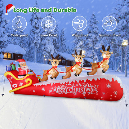 FunFanso 12FT Christmas Inflatable Santa Claus on Sleigh with 3 Reindeers Outdoor Decorations, Giant Christmas Blow Up Yard Decorations with Bright LED Lights for Lawn Street Garden Xmas Holiday Party