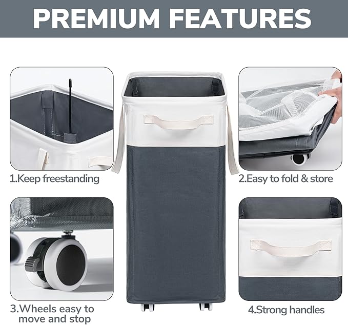 Goodpick Laundry Basket with Wheels, 75L Laundry Hamper