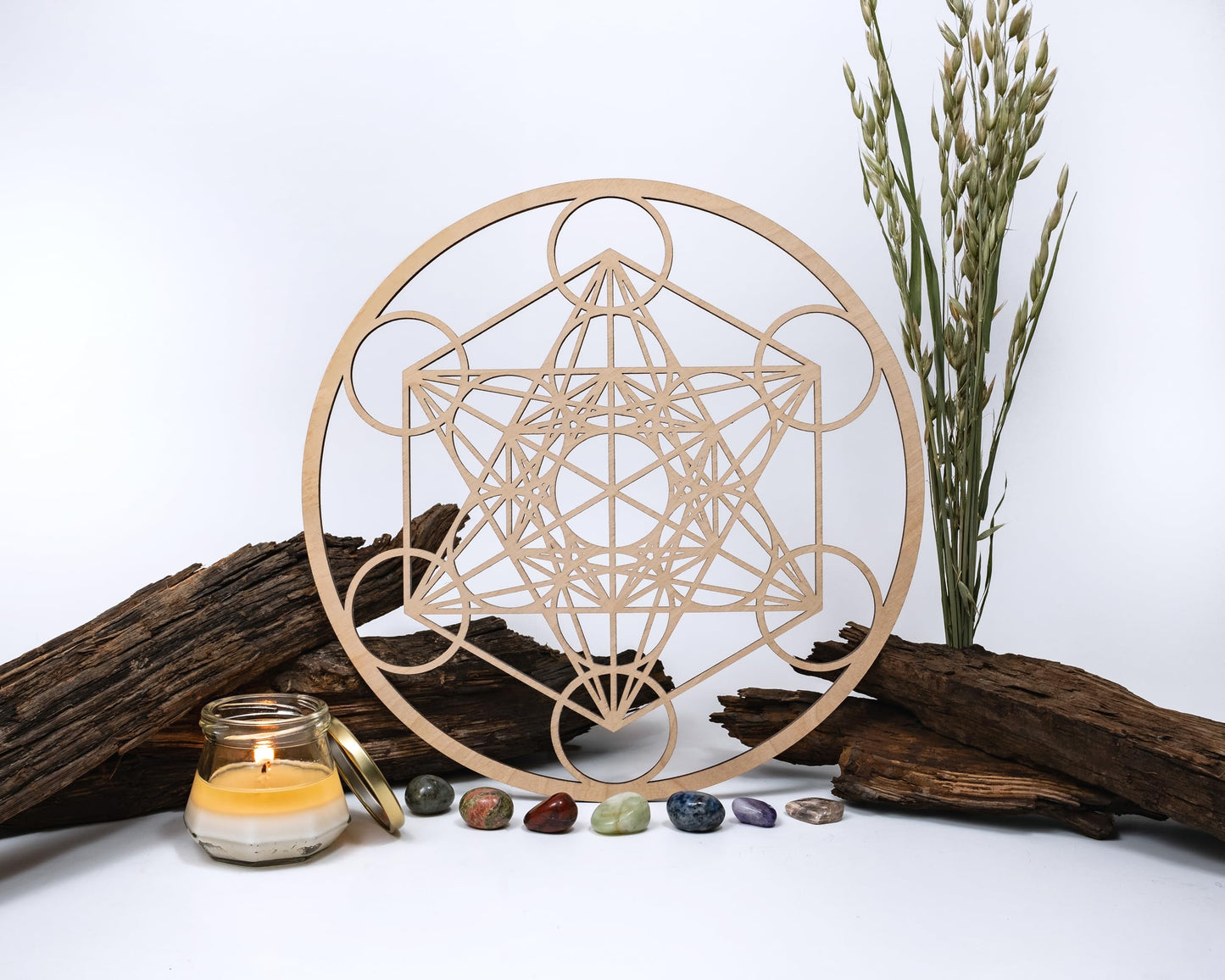 Fourth Level MFG 12" Metatron's Cube, Sacred Geometry Wood Wall Art, Zen Home Decor for Yoga and Meditation, Chakra Crystal Grid Board, Good Energy Spiritual Altar Decoration