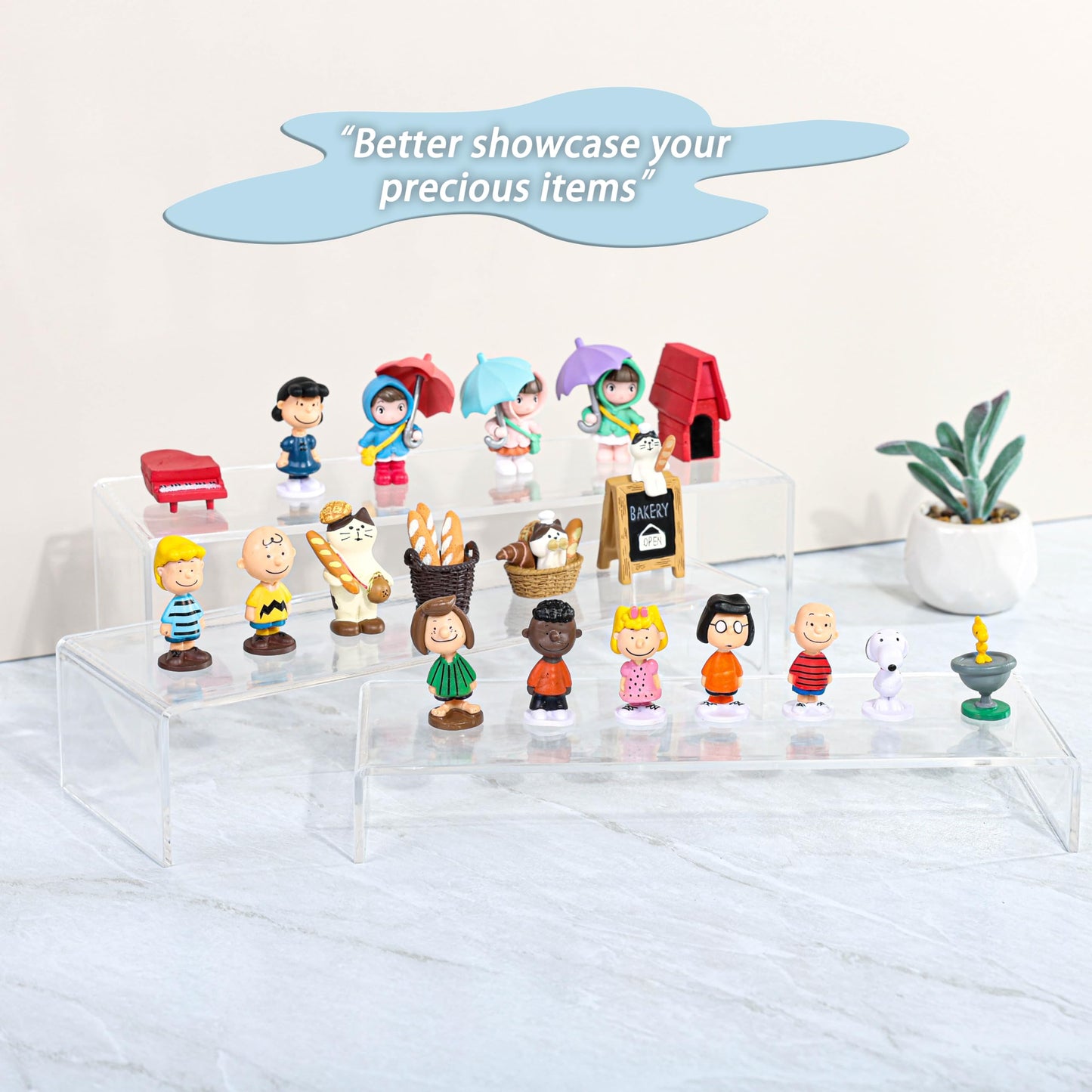 Yieach Large Clear Acrylic Risers Display Stands,3 Pcs Rectangular Display Risers for Funko Pop,Figures,Food,Showcase Collectibles Display Shelf,Retail Desktop Risers Display Stand and Decoration