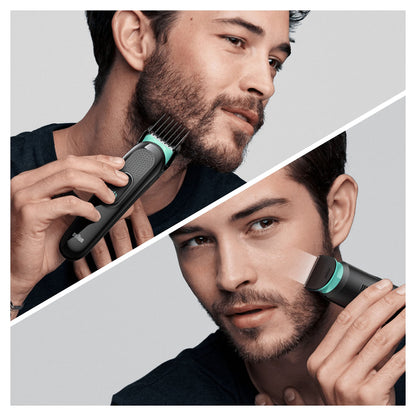 Braun 6-in-1 All-in-One Series 3, Male Grooming Kit with Beard Trimmer, Hair Clippers & Precision Trimmer, 5 Attachments, Gifts for Men, UK 2 Pin Plug, MGK3221, Black/Volt Green