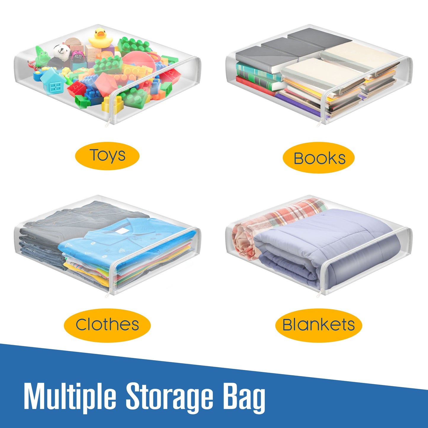 Houseables Sweater Bags Moth Proof, Clothing Storage Bags, with Zipper, Sweater Storage, Clear Zippered Organizers, Clothes, Blanket, Linen, Bedding, Quilt, Vinyl Plastic Protectors, 18x15x4”, 5 Pack.