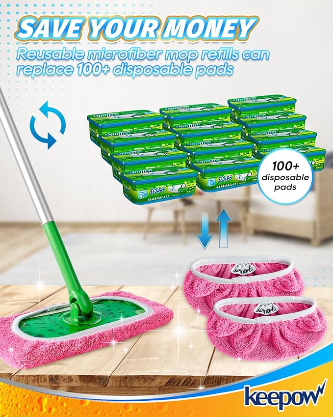 KEEPOW 6 Pack Reusable Mop Pads Compatible