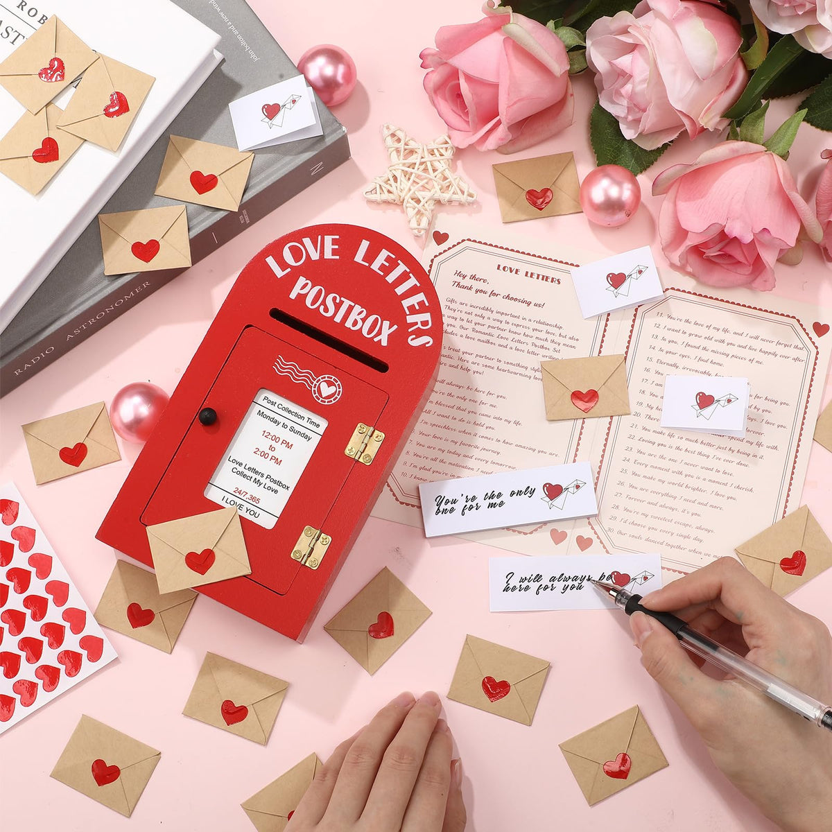 Faccito Romantic Love Postbox with 60 Mini Love Notes and Envelopes Loveletters for Mother's Day Him Long Distance Relationship Gifts for Husband Boyfriend Couple Mother's Gifts(Red,Classic)