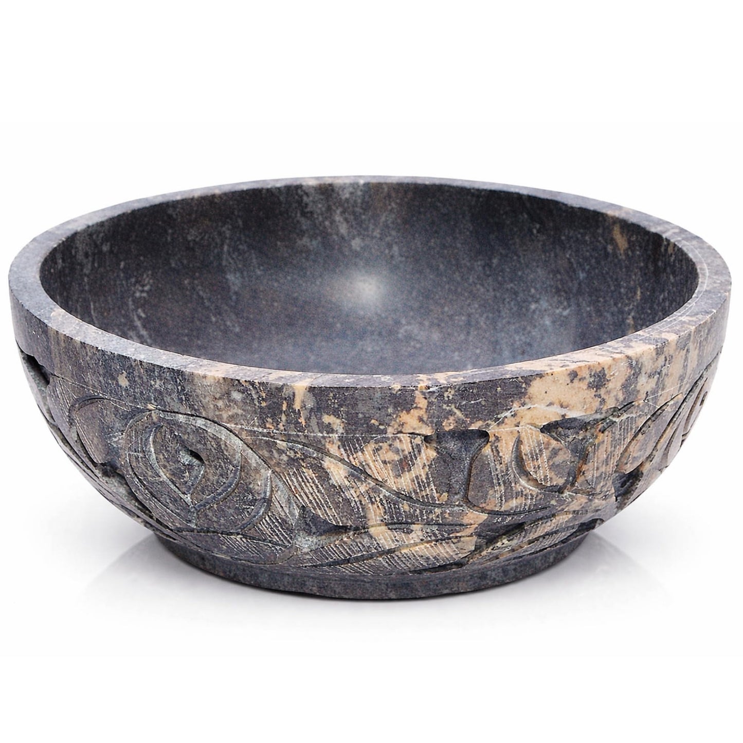 KC KULLICRAFT Marble Soapstone Natural Smudge Pot | Stone Bowl | Scrying And Smudge Bowl (Scrying - Bowls & Mirrors) (5 Inch) From India. Handmade Leaf Carved Design.