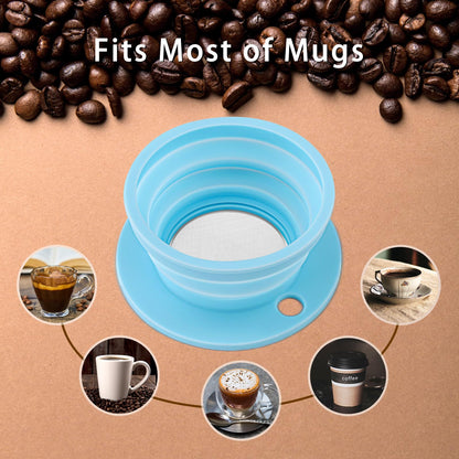 2-Packs Travel Collapsible Paperless Pour Over Coffee Dripper Kit with Stainless Steel Filter, Travel Pour Over Coffee Maker Camping, Silicone Coffee Strainer Pour Over Single Cup (Brown+Black)
