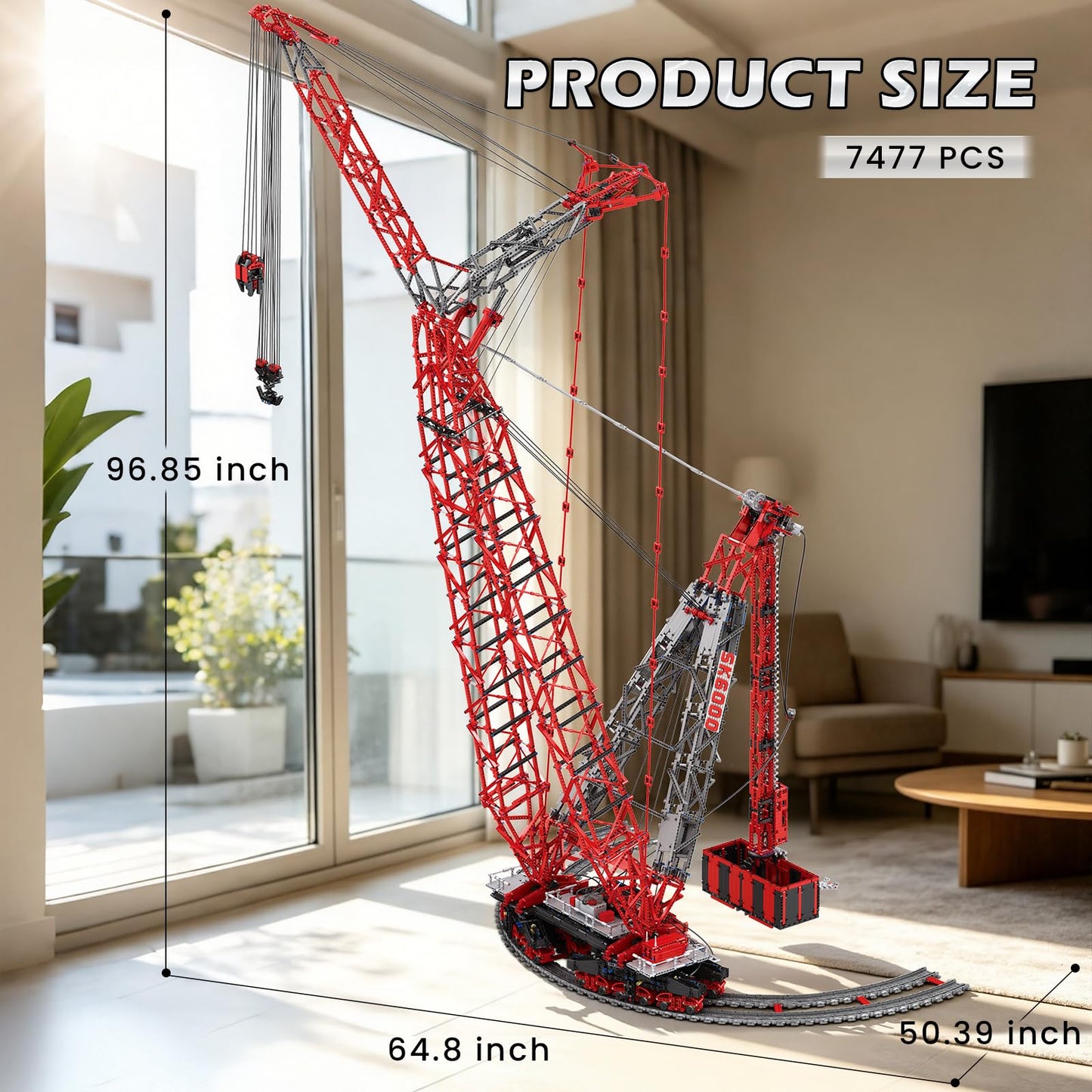 Reobrix RC Crane Building Block Sets for Adults 22028 Large 1:80 Scale 96.85 Inch Remote Control Crane Model Big Ring Rail Cranes Building Toys Construction Building Block Kits for Adults (7477PCS)