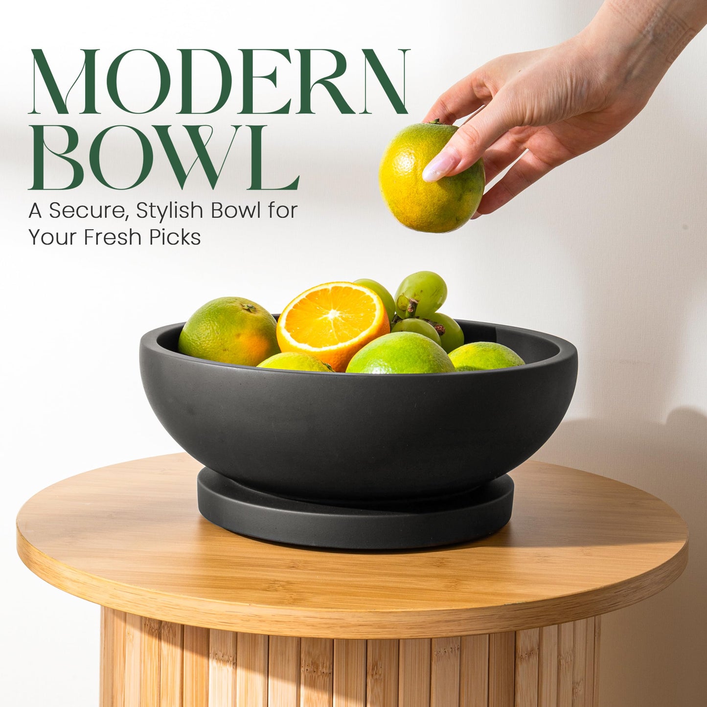 FUINTRA Decorative Concrete Fruit Bowl for Kitchen Counter – Elegant Pedestal Bowl with Smooth Finish for Home Decor | Handcrafted Key Bowl for Entryway Table, Coffee Table | 10.5in W x 4.25in L
