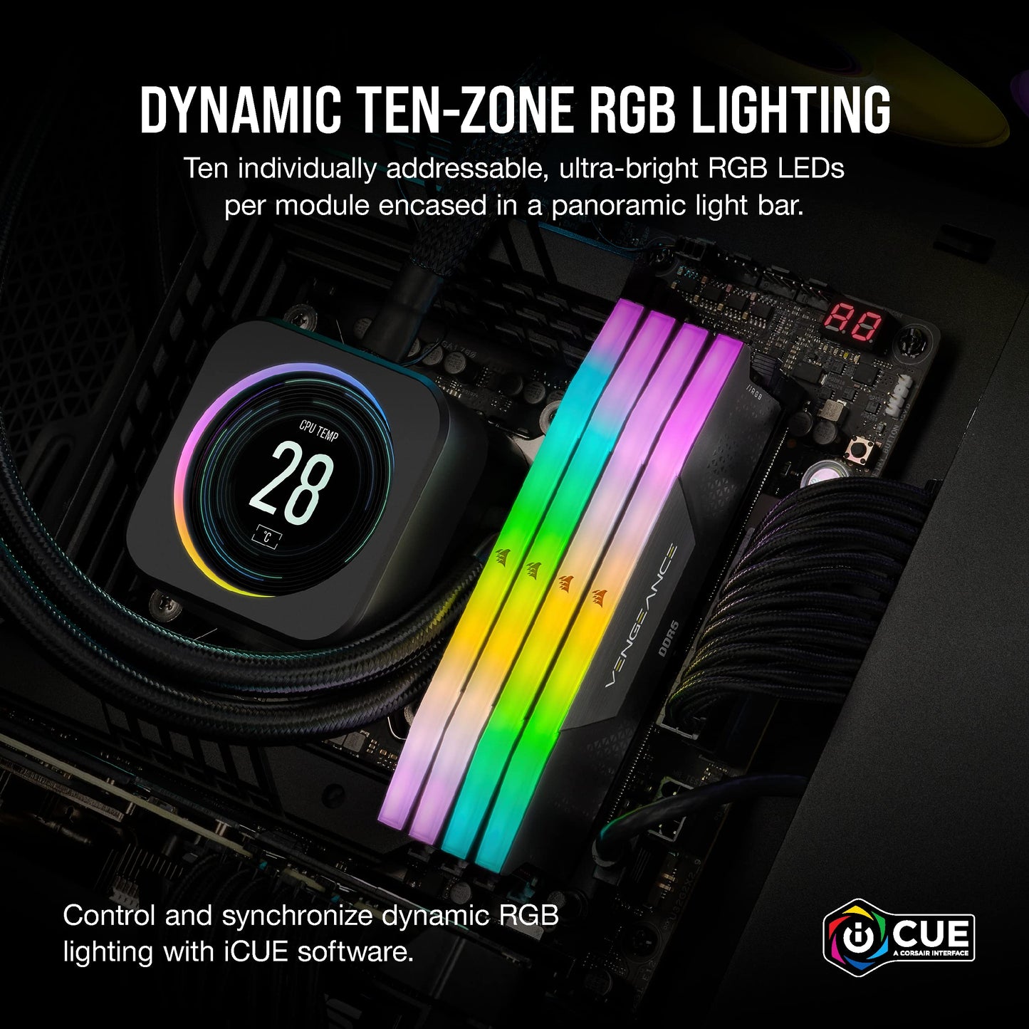 CORSAIR VENGEANCE RGB DDR5 32GB (2x16GB) DDR5 6000MHz CL30 AMD EXPO Intel XMP iCUE Compatible Computer Memory – Gray (CMH32GX5M2B6000Z30K)