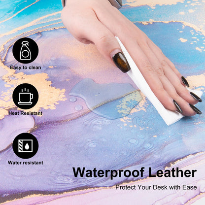Colorful Star Waterproof Blue Purple Marble Desk Pad, Leather Desk Mat Large Keyboard and Gaming Mouse Pads for Office, Non-Slip Writing Pad Desk Accessories for Women Men 31.5"x15.7"