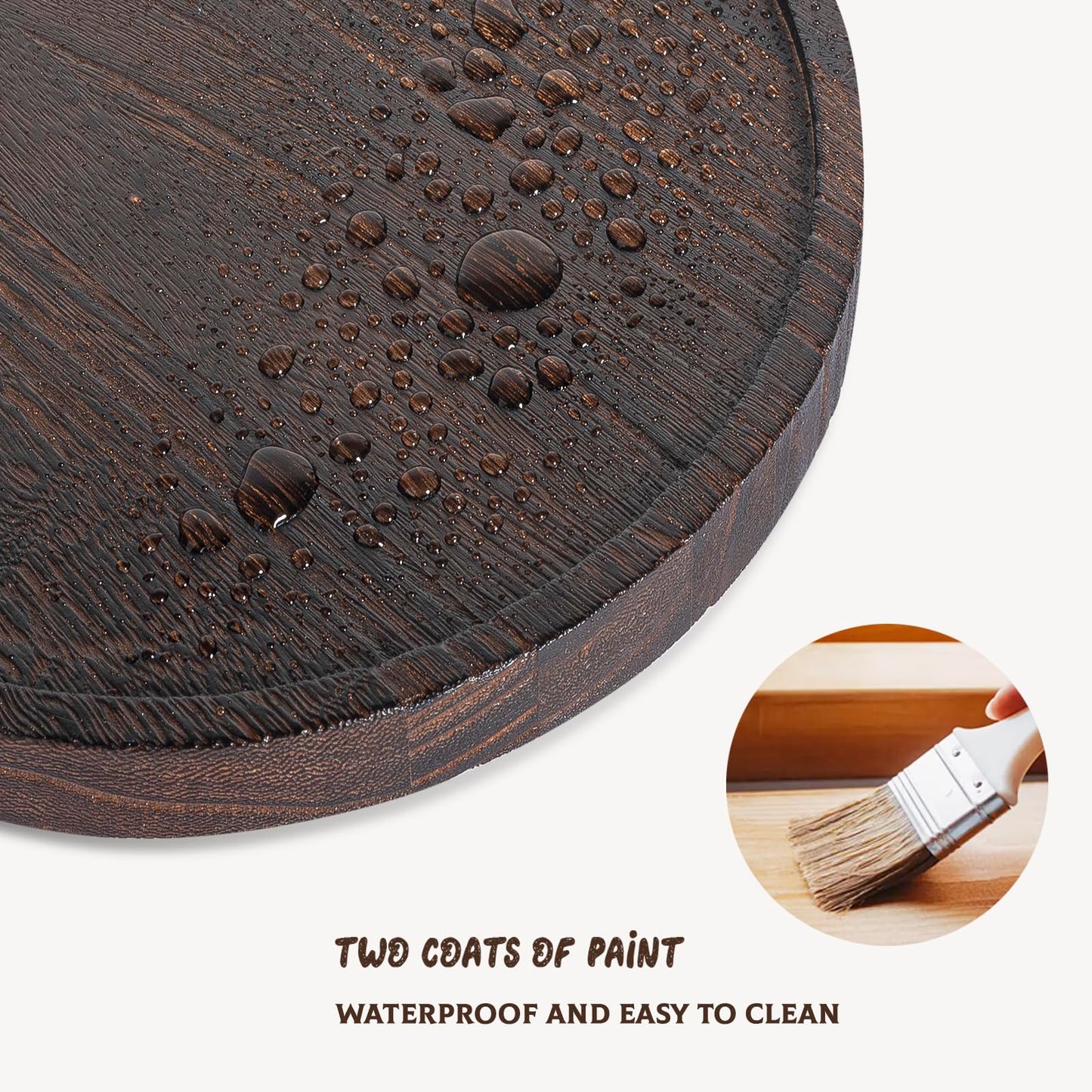 Round Decorative Tray Wood Bathroom Counter Organizer Farmhouse Kitchen Decor Wooden Riser for Soap Dish, Perfume, Candle, Sponge, 10" - Dark Brown