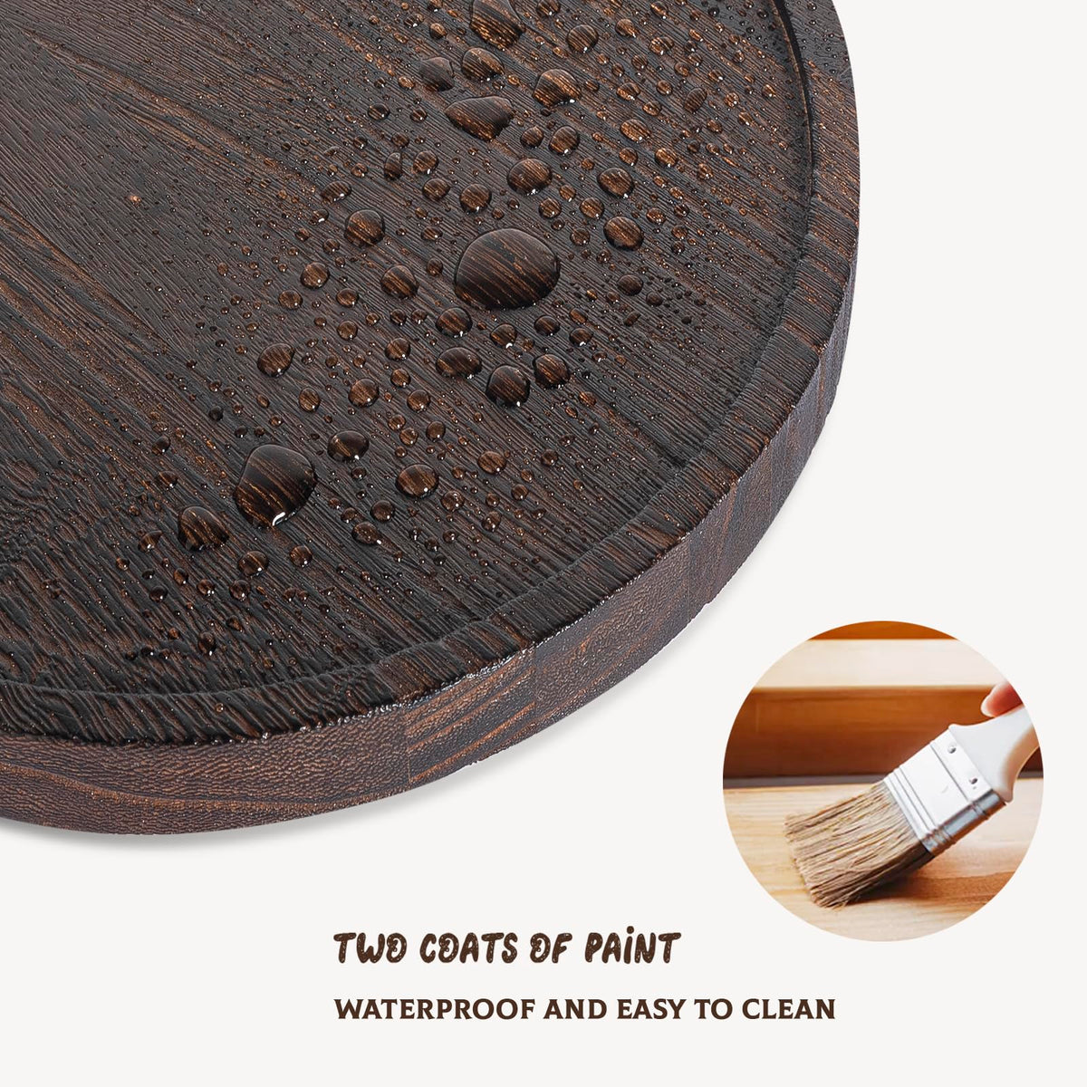 Round Decorative Tray Wood Bathroom Counter Organizer Farmhouse Kitchen Decor Wooden Riser for Soap Dish, Perfume, Candle, Sponge, 12" - Bark Brown