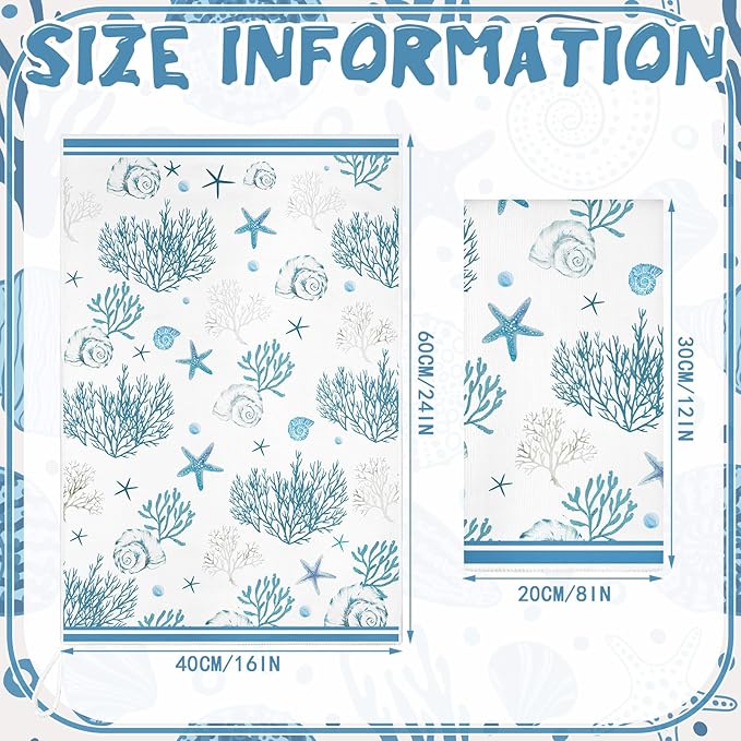 Boyiee Set of 6 Beach Kitchen Towels Coastal Ocean Dish Towels Sea Nautical Tea