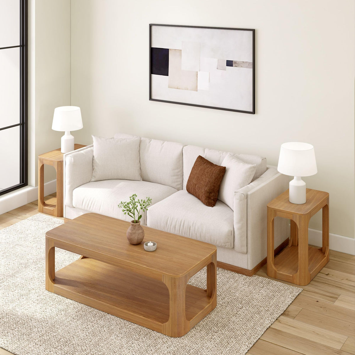 Plank+Beam Forma Coffee Table, 54 Inch Modern Coffee Table with Shelf, Contemporary Center Table with Storage Space, Rectangle Tea Table with Storage, Pecan