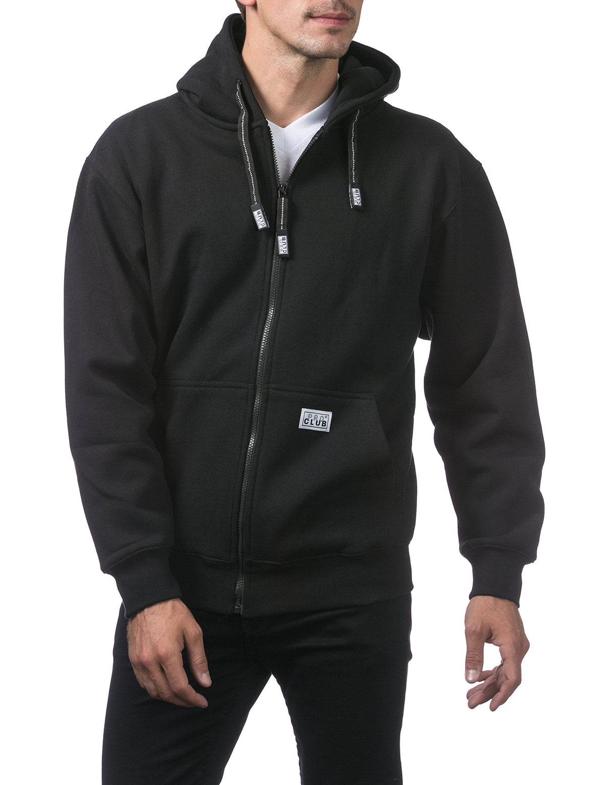 Pro Club Men's Heavyweight Full Zip Fleece Hoodie, Black, Large