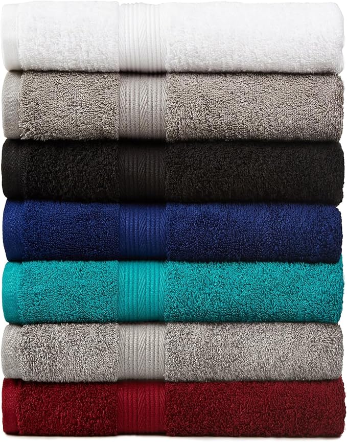 Amazon Basics 6-Piece Highly Absorbent Fade-Resistant Towel Set, 100% Cotton