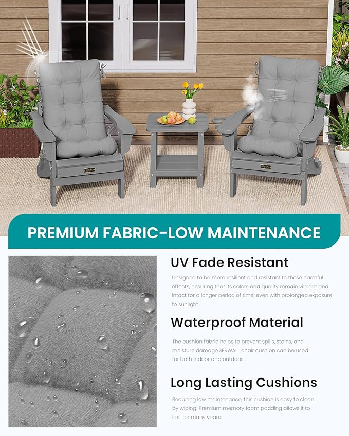 SERWALL HDPE Outdoor Rocking Cushion Set of 2, Memory Foam Cushion Dark Gray