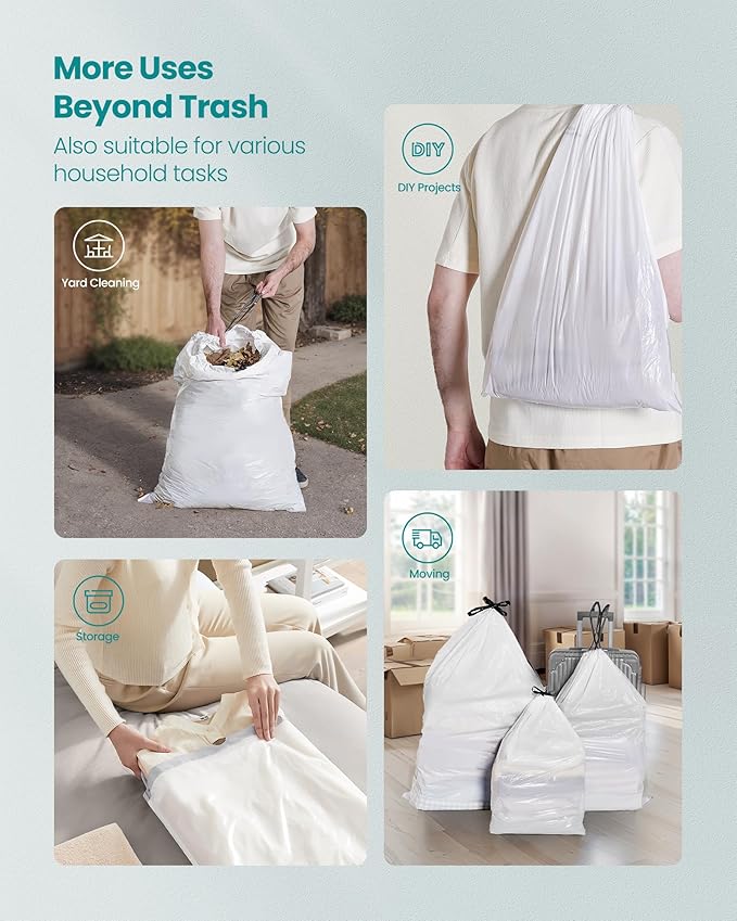 SONGMICS Trash Bags for 2.6-Gallon Trash Cans, Drawstring Kitchen Garbage Bags