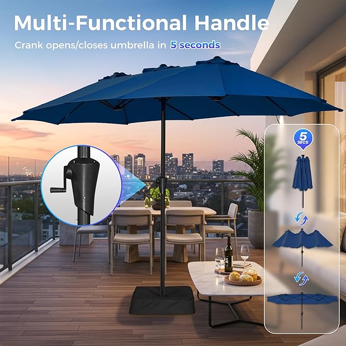 SUPERJARE 13FT Outdoor Umbrella for Patio, Double sided Pool Umbrellas with Fade Resistant Canopy, Large Table Umbrella for Deck, Market, Backyard - Navy Blue