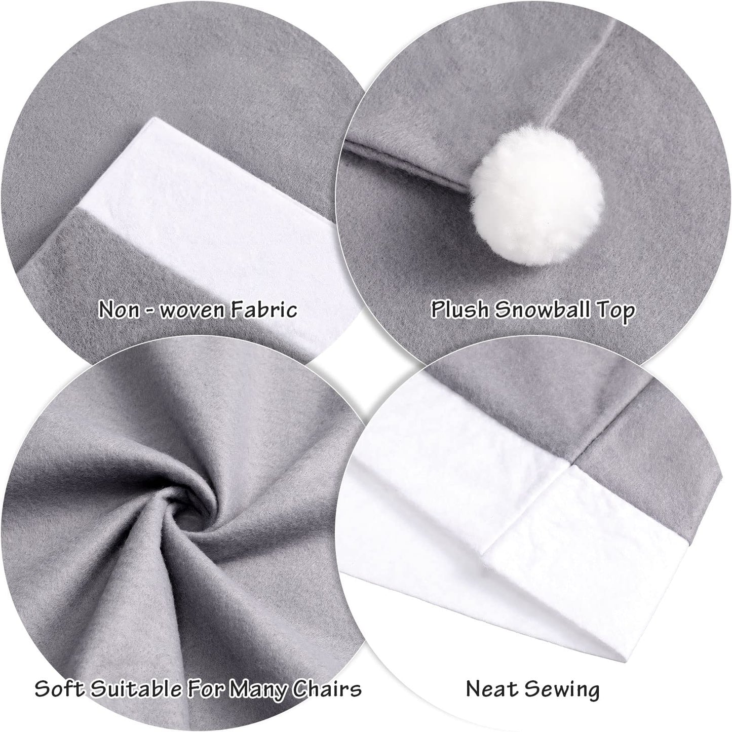 Tatuo 4 Pieces Christmas Chair Covers Decor, Santa Claus Hat Snowflake Chair Xmas Cap, Kitchen Dining Chairs Slipcovers Sets for Christmas Holiday Festive Decorations(Grey)