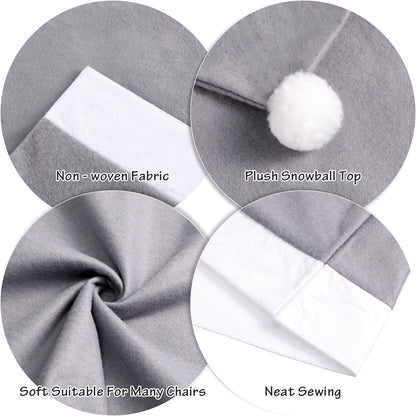 Tatuo 4 Pieces Christmas Chair Covers Decor, Santa Claus Hat Snowflake Chair Xmas Cap, Kitchen Dining Chairs Slipcovers Sets for Christmas Holiday Festive Decorations(Grey)