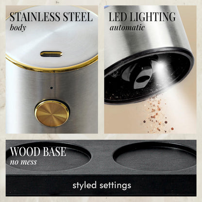 Electric Salt and Pepper Grinder Set Rechargeable – Stainless Steel Salt and Pepper Grinder Set with LED Light, USB Charging, Adjustable Coarseness, Kitchen Gadget Gift for Home Cooks