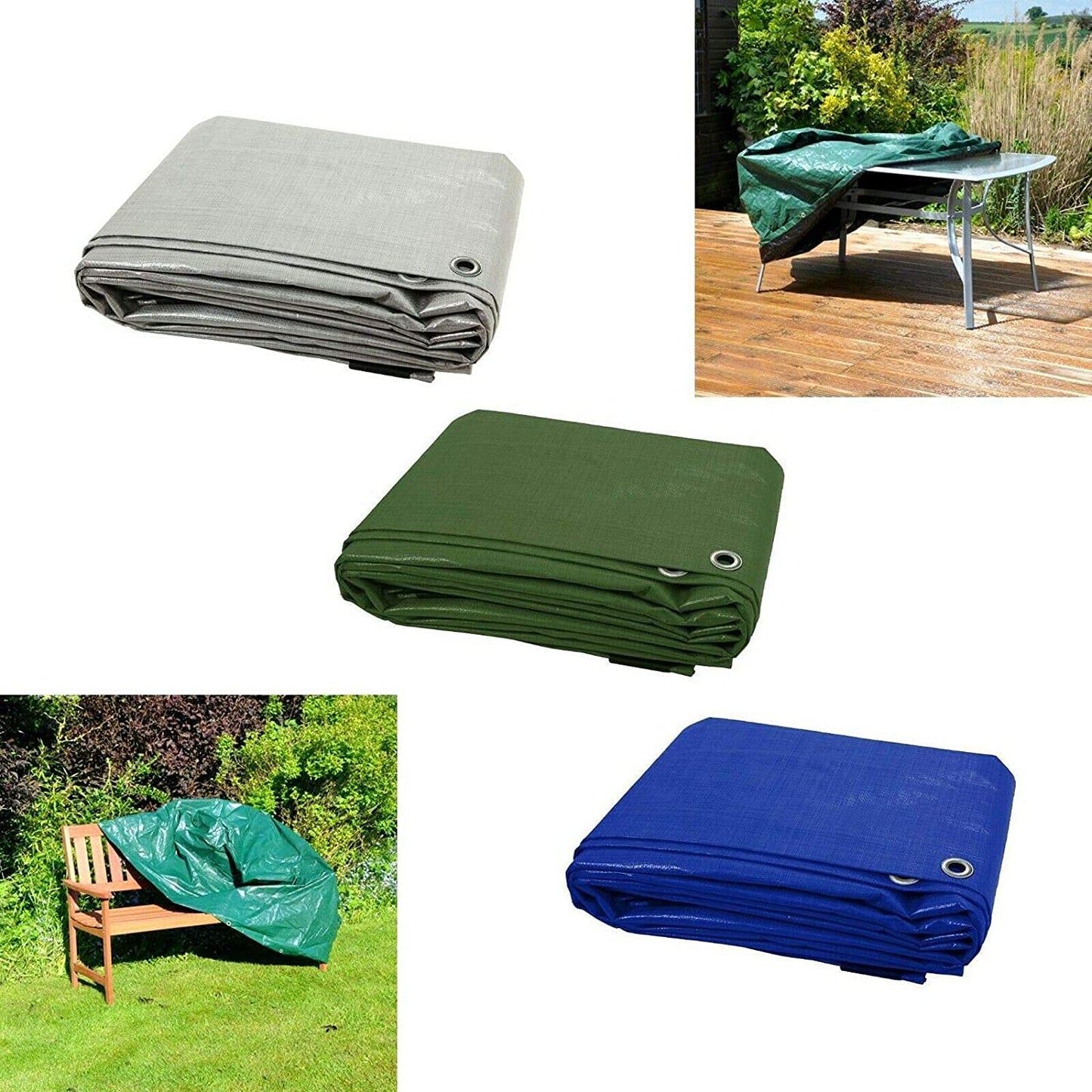3 x 4 m Green Tarpaulin Waterproof Heavy Duty Tarp Sheet Cover, Groundsheet - Waterproof, Weatherproof, Frost-Resistant, UV Protection, Universal, Multipurpose, Reinforced Eyelets