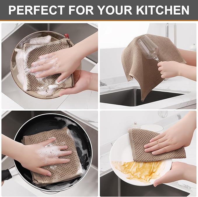Kitinjoy 100% Cotton Kitchen Dish Cloths, 8 Pack Waffle Weave Ultra Soft