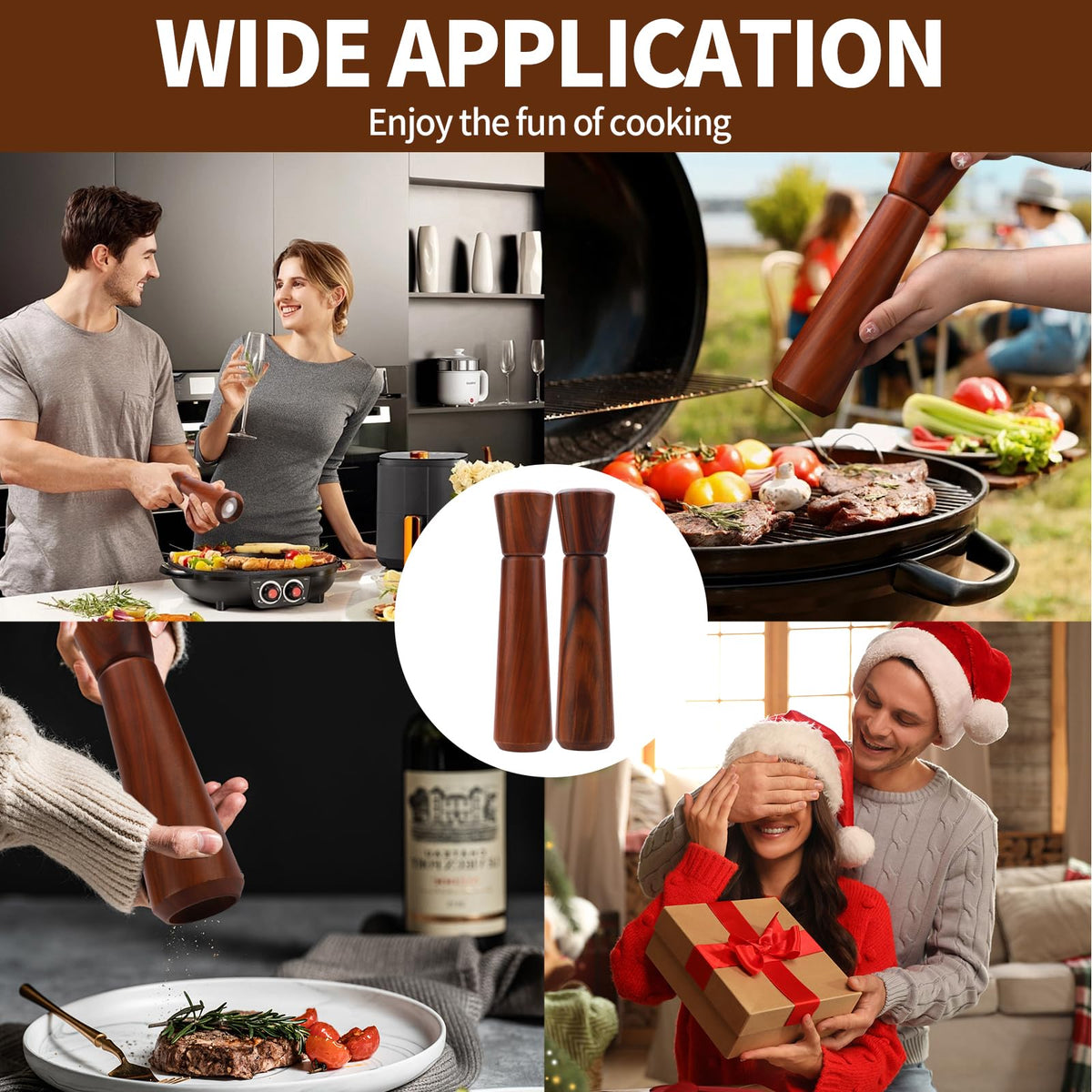 Wooden Salt and Pepper Grinder Set 10In,Salt and Pepper Grinder Refillable with Adjustable Ceramic Rotor, Easy Refill,Acacia Wood Pepper Grinder Manual,Salt and Pepper Shakers set 2-Pack