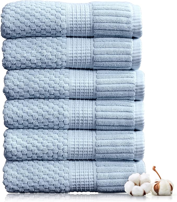 NY Loft 100% Cotton Hand Towel 6 Pack | Super Soft & Absorbent Quick-Dry Hand