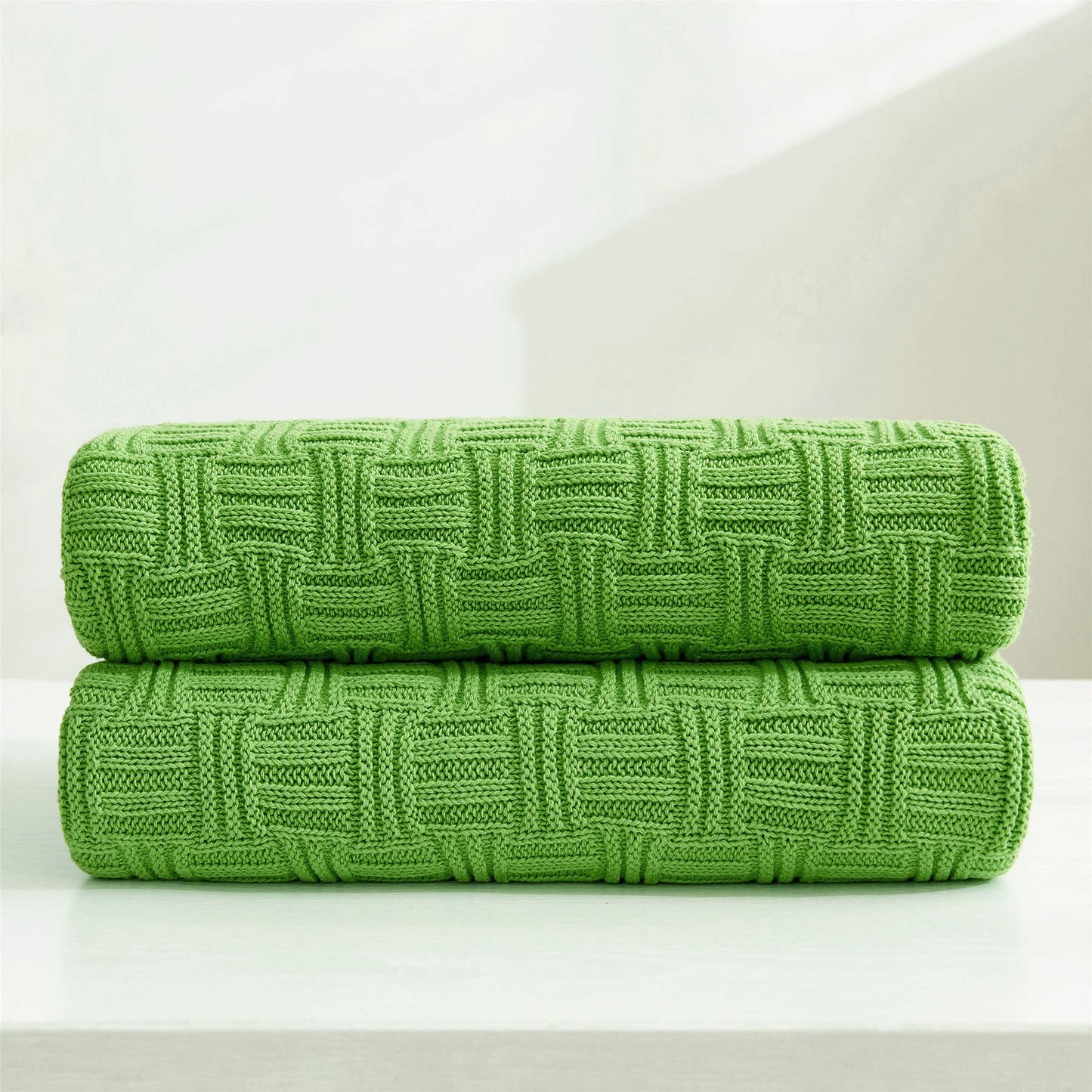 Longhui bedding Cotton Cable Green Knit Throw Blanket for Couch Chairs Bed Beach, Home Decorative Throws Blankets, 50 x 60 Inch, 2.2lb